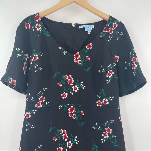 DRAPER JAMES Dress Black Floral Printed Crepe V-Neck Dress Party Cocktail SZ 10 - Picture 8 of 15